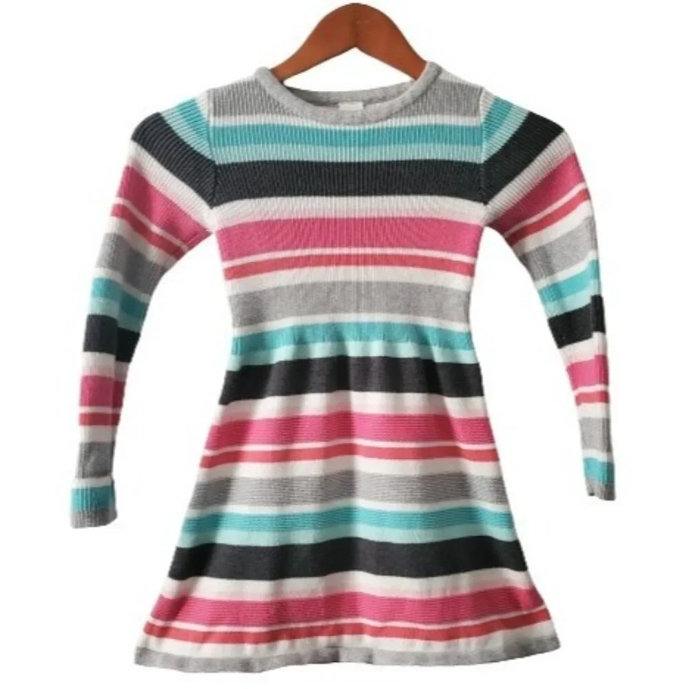 Gymboree Little Girls Long Sleeve Multicolor Striped Knit Sweater‎ Dress Size 7